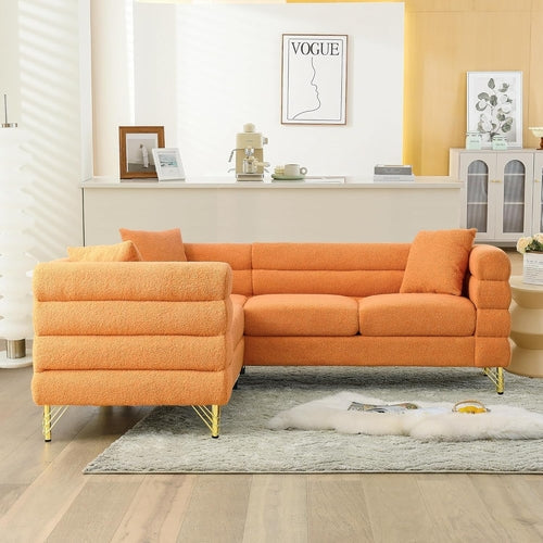 Orange Oversized Corner Sofa 5 Seat Teddy Couch Peach Maple