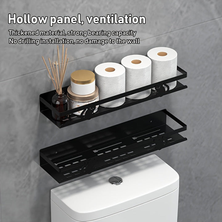 NoDrill Black Cast Iron Bathroom Storage Rack – Space-Saving Wall-Mounted Cubby Shelf, Tool-Free Installation Champagne Apollo