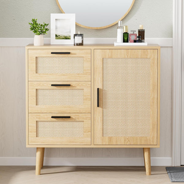 Modern Storage Cabinet, Free Standing Buffet Cabinet, Black Sideboard Peach Maple