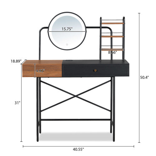 GO 40" Makeup Vanity Desk with 3-Mode LED Lighted Mirror, Wireless Charging Station, Drawer & Open Shelves – Black MDF & Iron Dressing Table for Bedroom CJDropshipping