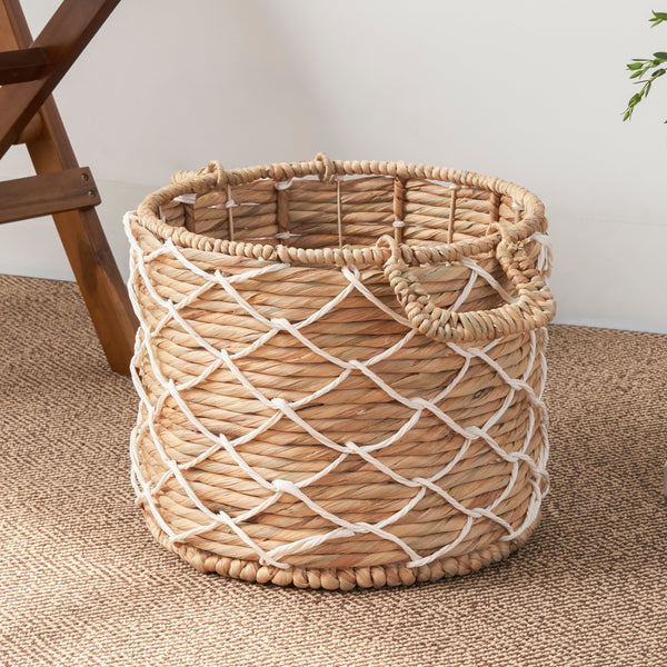 Round Water Hyacinth Woven Basket with Handles - 18' x 18' x 12.2' - Natural Brown - For Clothes, Towels, Canvas, Toys and Magazine Storage and Home Decoration GH Modern Living