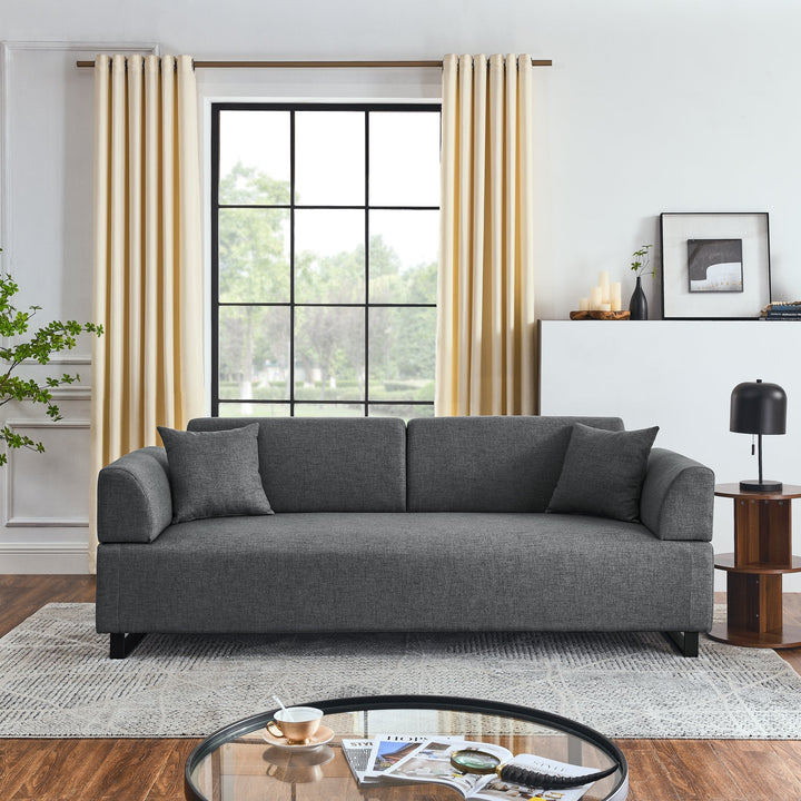 Modern Grey Linen Sectional Sofa with Foam Cushions, Metal Legs & Wood Frame – 3-Seat Convertible Sofa with End Tables and Bolster Pillows Sangria Beech