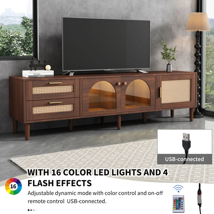Rattan inspired TV Stand with 3 Cabinets & 2 Drawers for TVs up to 80'' GH Modern Living