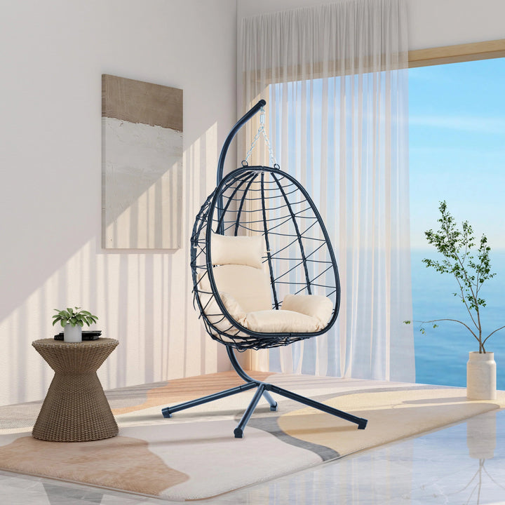 Hanging Egg Chair with Stand Indoor Outdoor Swing Chair GH Modern Living