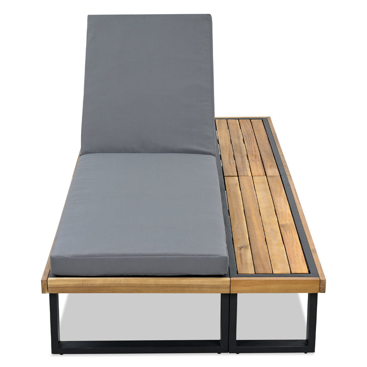 Adjustable Outdoor Chaise Lounge Chair with Cushion & Side Table – Acacia Wood Frame, 5-Position Recliner for Patio, Poolside, or Garden Sangria Beech