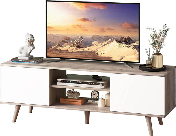 TV Stand for 55 60 Inch TV, Boho Entertainment Center with Storage Peach Maple