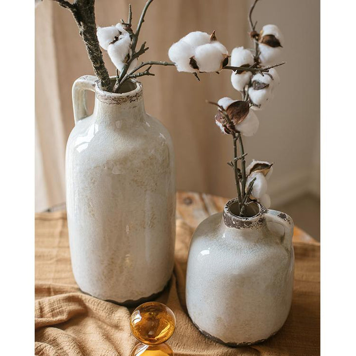 Handmade Ceramic Vase – Artisan Pottery Vase with Glazed Finish – Decorative Tan & White Accent Vase Sangria Uranus