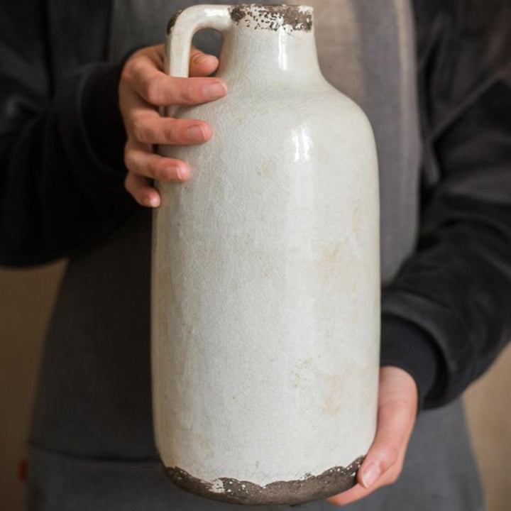 Handmade Ceramic Vase – Artisan Pottery Vase with Glazed Finish – Decorative Tan & White Accent Vase Sangria Uranus