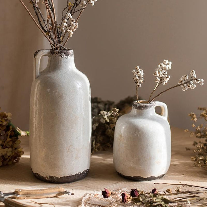 Handmade Ceramic Vase – Artisan Pottery Vase with Glazed Finish – Decorative Tan & White Accent Vase Sangria Uranus