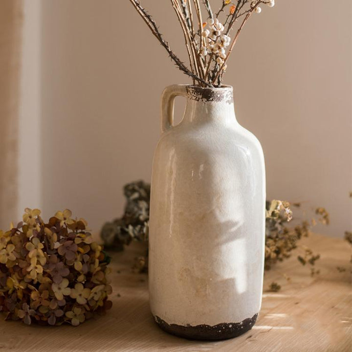 Handmade Ceramic Vase – Artisan Pottery Vase with Glazed Finish – Decorative Tan & White Accent Vase Sangria Uranus