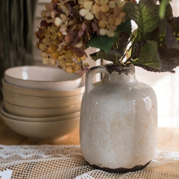 Handmade Ceramic Vase – Artisan Pottery Vase with Glazed Finish – Decorative Tan & White Accent Vase Sangria Uranus