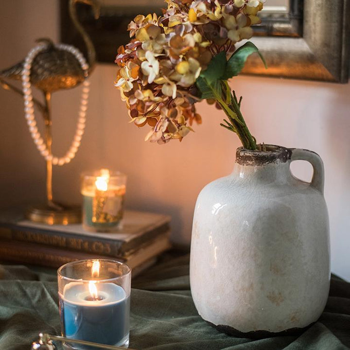 Handmade Ceramic Vase – Artisan Pottery Vase with Glazed Finish – Decorative Tan & White Accent Vase Sangria Uranus
