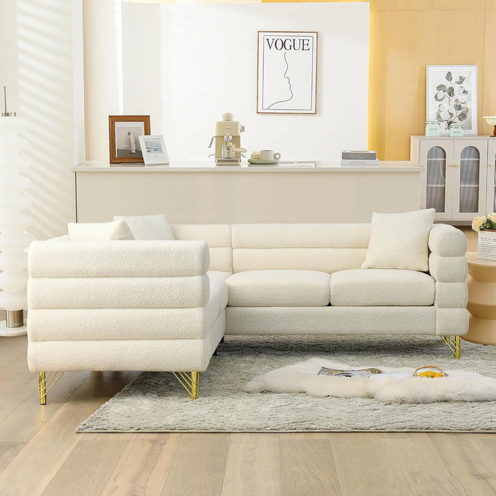 Oversized White Corner Sofa 5 Seater Teddy Couch Peach Maple