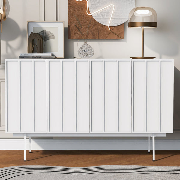 Modern White MDF Cabinet with Metal Legs – Adjustable Shelves, Sturdy Storage Side Table for Living Room, Study, and Balcony Sangria Beech