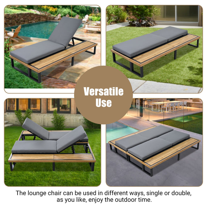 Adjustable Outdoor Chaise Lounge Chair with Cushion & Side Table – Acacia Wood Frame, 5-Position Recliner for Patio, Poolside, or Garden Sangria Beech