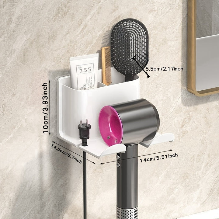 Sleek Wall-Mounted Bathroom Organizer Rack with Smartphone Holder – Space-Saving Plastic Hanging Shelf for Toiletries & Phone Champagne Apollo