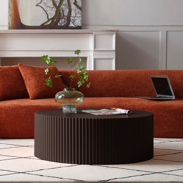 35" Handcrafted Round MDF Coffee Table – Modern Low Profile Center Table for Living Room, No Assembly Required