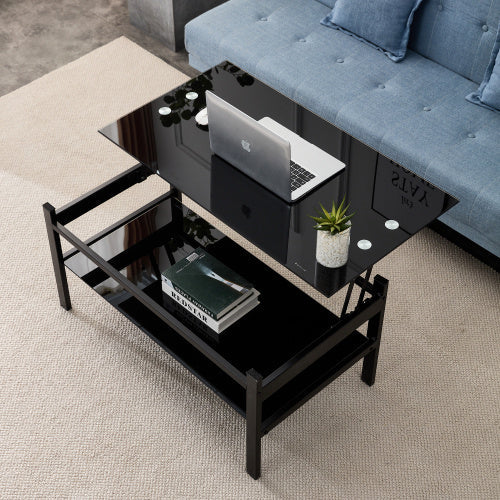 Modern Lift-Top Glass Coffee Table – 2-Layer Tempered Glass, Black, 37.8" CJDropshipping