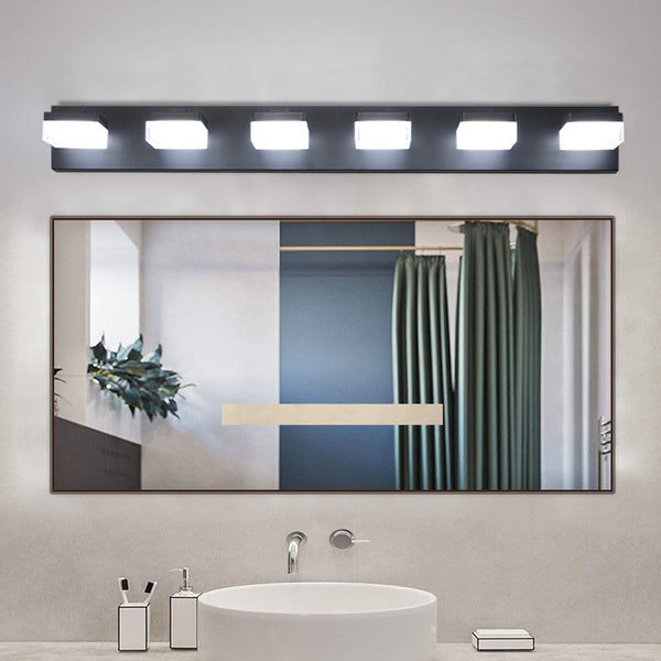 Modern 6-Light Black LED Vanity Mirror Light Fixture – Energy Efficient, Moisture-Resistant, Easy Hardwired Installation Sangria Beech