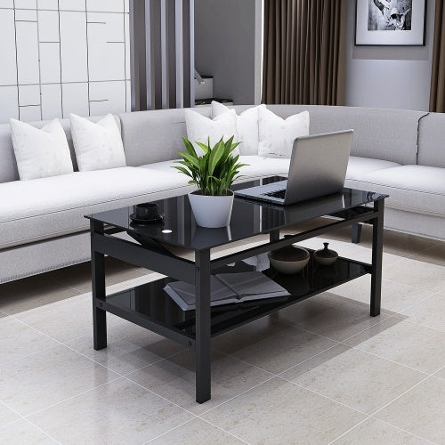 Modern Lift-Top Glass Coffee Table – 2-Layer Tempered Glass, Black, 37.8" CJDropshipping