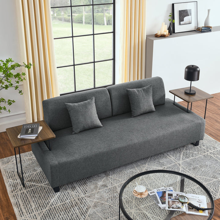 Modern Grey Linen Sectional Sofa with Foam Cushions, Metal Legs & Wood Frame – 3-Seat Convertible Sofa with End Tables and Bolster Pillows Sangria Beech