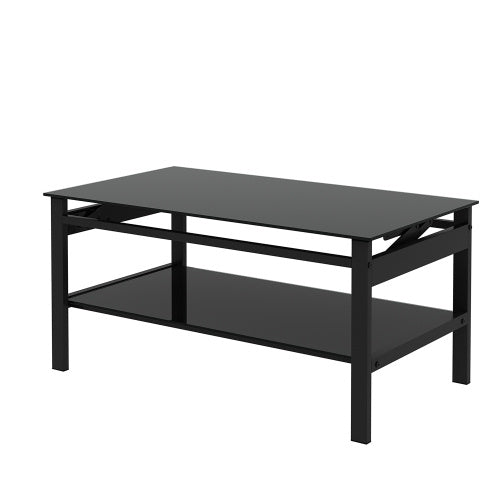 Modern Lift-Top Glass Coffee Table – 2-Layer Tempered Glass, Black, 37.8" CJDropshipping
