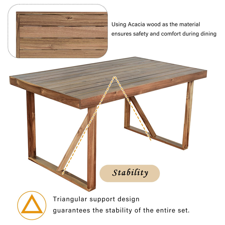 6-Piece Outdoor Acacia Wood Dining Set – Includes Table, Bench & 4 Chairs – Modern Patio Furniture for Garden, Balcony, or Deck (Brown) Sangria Beech