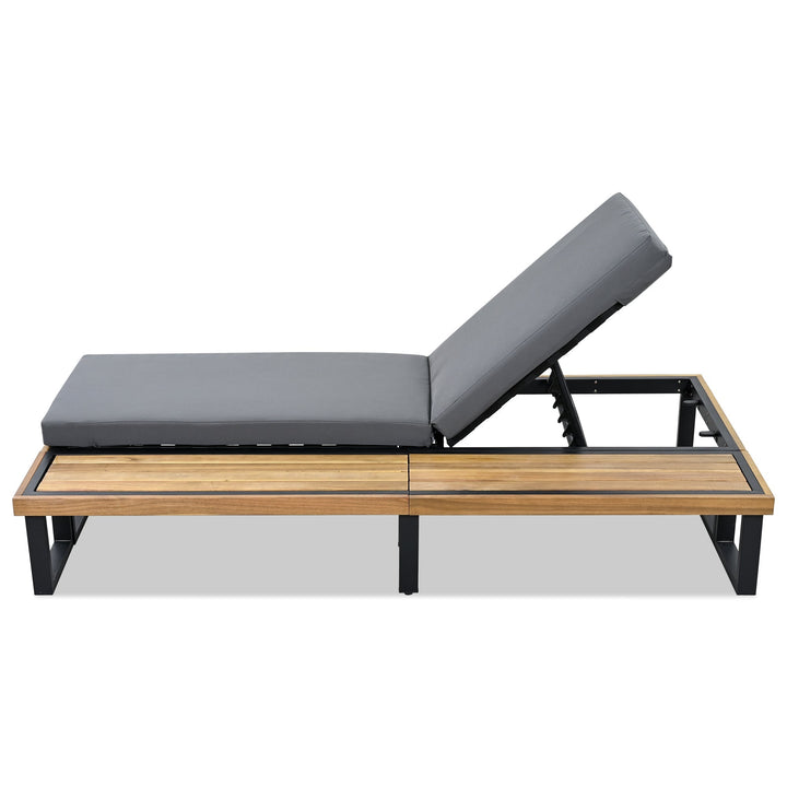 Adjustable Outdoor Chaise Lounge Chair with Cushion & Side Table – Acacia Wood Frame, 5-Position Recliner for Patio, Poolside, or Garden Sangria Beech