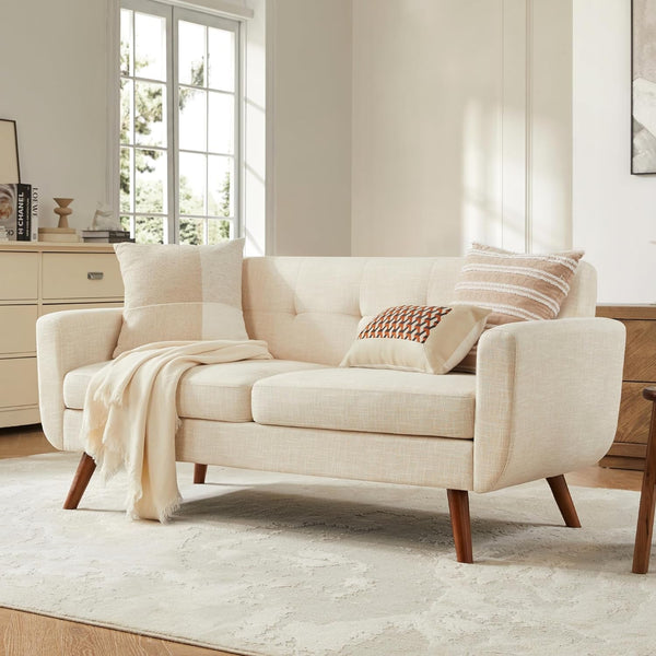 Modern Beige Loveseat for Small Spaces Peach Maple