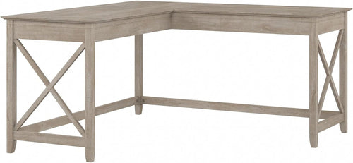 Bush Furniture Key West 60W L-Shaped Desk – Modern Farmhouse Corner Desk with X Accents, Coastal Style, Space-Saving Home Office Desk in Weathered Finish Peach Maple