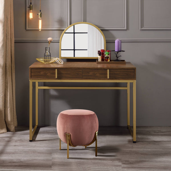 Coleen Walnut & Gold Finish Vanity Desk W/Mirror & Jewelry Tray GH Modern Living