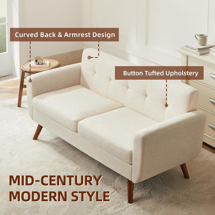 Modern Beige Loveseat with Ottoman Peach Maple
