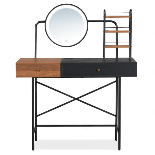 GO 40" Makeup Vanity Desk with 3-Mode LED Lighted Mirror, Wireless Charging Station, Drawer & Open Shelves – Black MDF & Iron Dressing Table for Bedroom CJDropshipping