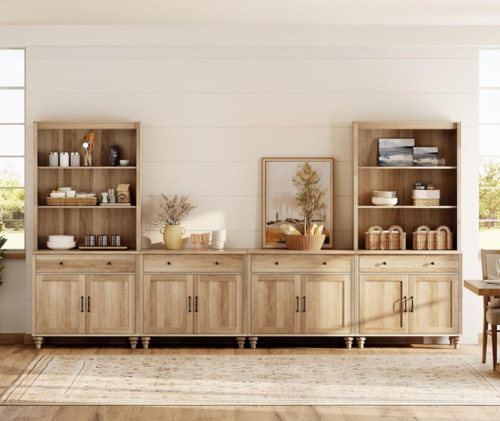 Farmhouse Style Entertainment Center with Bookshelves for TVs Up to 75" Peach Maple