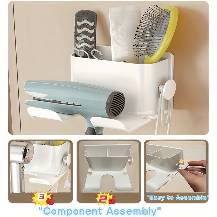 Sleek Wall-Mounted Bathroom Organizer Rack with Smartphone Holder – Space-Saving Plastic Hanging Shelf for Toiletries & Phone Champagne Apollo