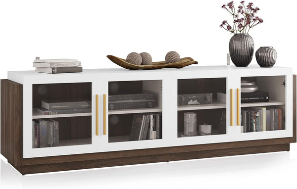 Modern White Entertainment Center for 70 Inch TV Peach Maple