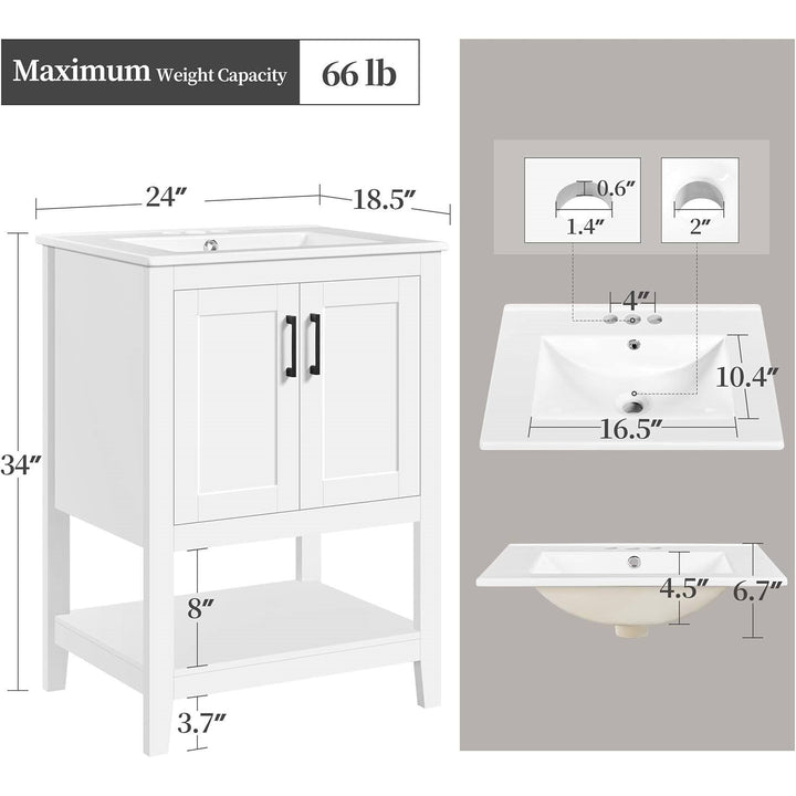 Modern White Wood Bathroom Vanity with White Ceramic Sink & Storage Cabinet – 34” Tall, Durable MDF Yellow Crius