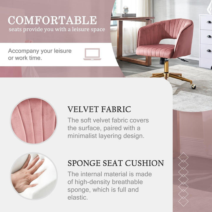 Modern Velvet Swivel Home Office Chair with Gold Base – 360° Rotation, Plush Upholstery, Easy Assembly, for Living Room, Bedroom, Vanity & Study Peach Maple