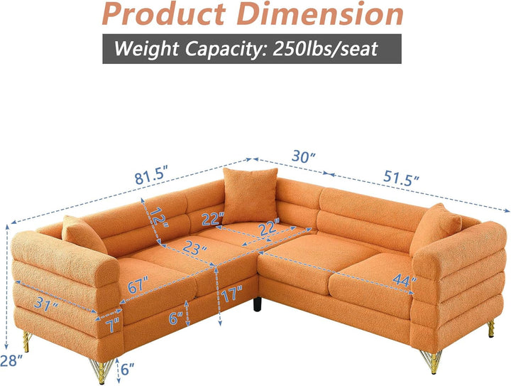Orange Oversized Corner Sofa 5 Seat Teddy Couch Peach Maple