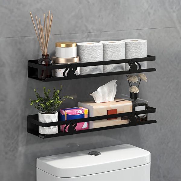 NoDrill Black Cast Iron Bathroom Storage Rack – Space-Saving Wall-Mounted Cubby Shelf, Tool-Free Installation Champagne Apollo