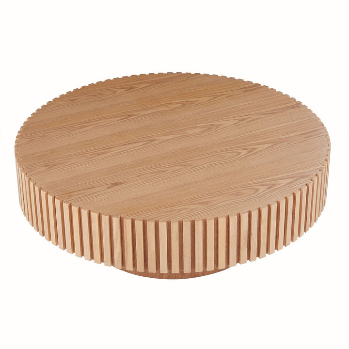 Modern Round Wood Coffee Table – Handcrafted Drum Design, Ash Finish, 31.5" Sangria Beech