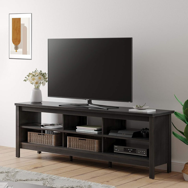 Farmhouse TV Stand for Tvs up to 75 Inches, Black Entertainment Center Peach Maple