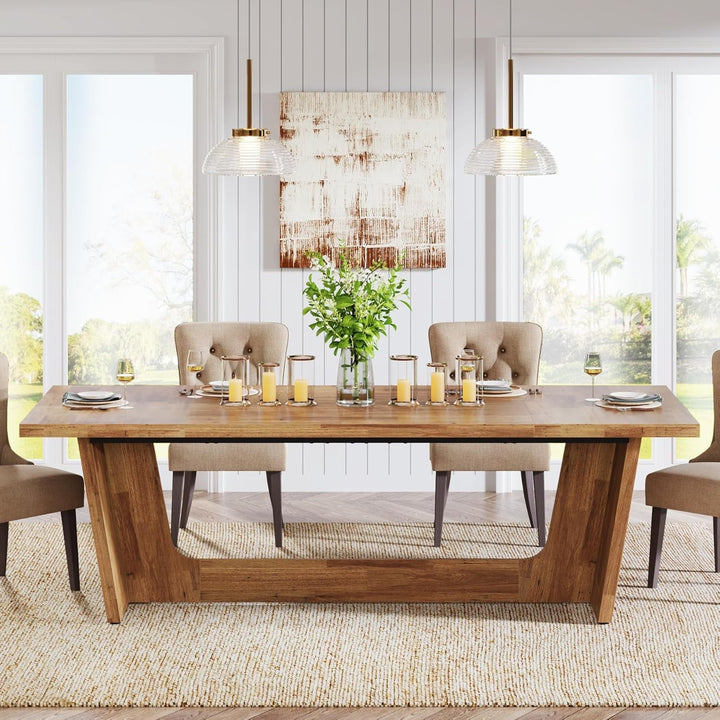 71" Farmhouse Wooden Dining Table for 6–8 People – Heavy-Duty Pedestal Base by Tribesigns Peach Maple