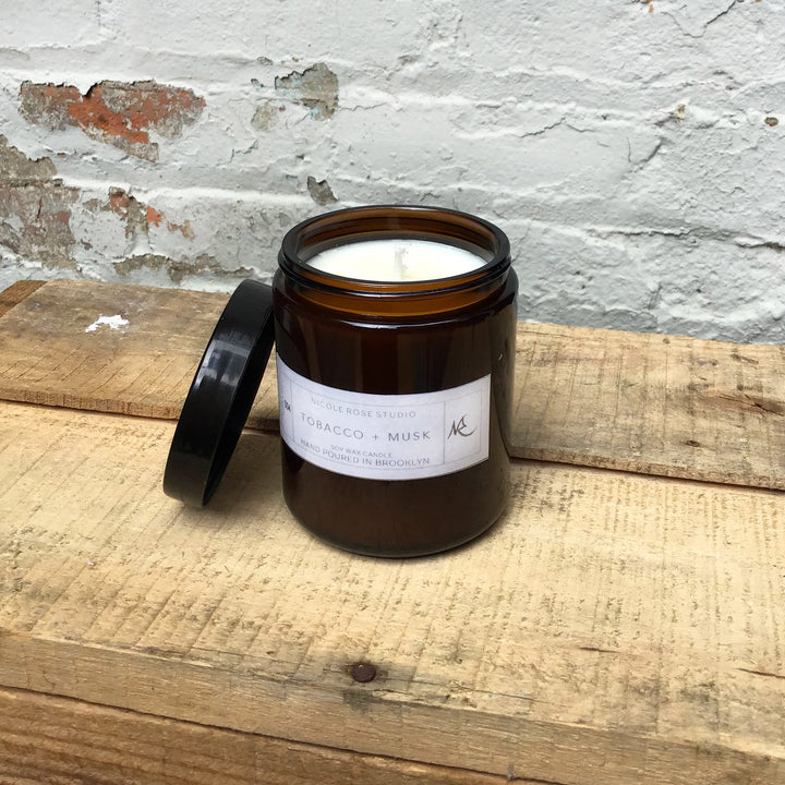 Tobacco + Musk Soy Wax Candle – Hand-Poured in Brooklyn (4oz Tin / 8oz Amber Jar) Indigo Poseidon