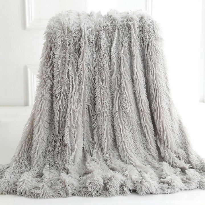 Reversible Plush Faux Fur Blanket – Soft Cozy Throw for Home, Available in Pink, White, Gray & Coffee Yellow Pandora