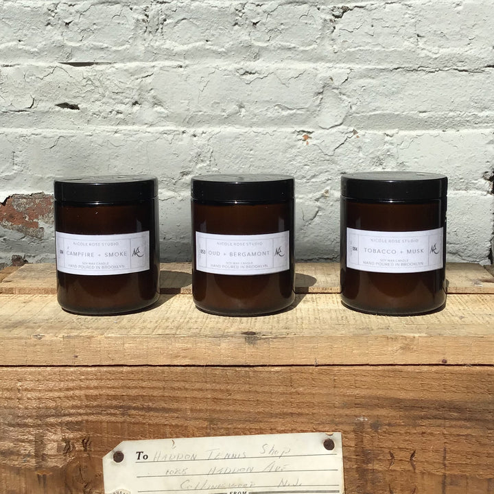 Tobacco + Musk Soy Wax Candle – Hand-Poured in Brooklyn (4oz Tin / 8oz Amber Jar) Indigo Poseidon