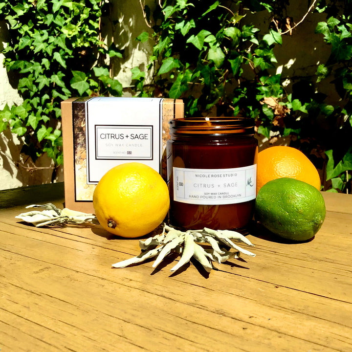 Citrus & Sage Soy Wax Candle – Bright Aromatherapy Blend with Essential Oils – 4oz & 8oz Indigo Poseidon