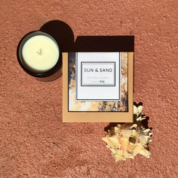 Sun + Sand Hand-Poured Soy Wax Candle – White Floral & Citrus Scent, Cotton Wick, Amber Jar or Gold Tin, Made in Brooklyn Indigo Poseidon