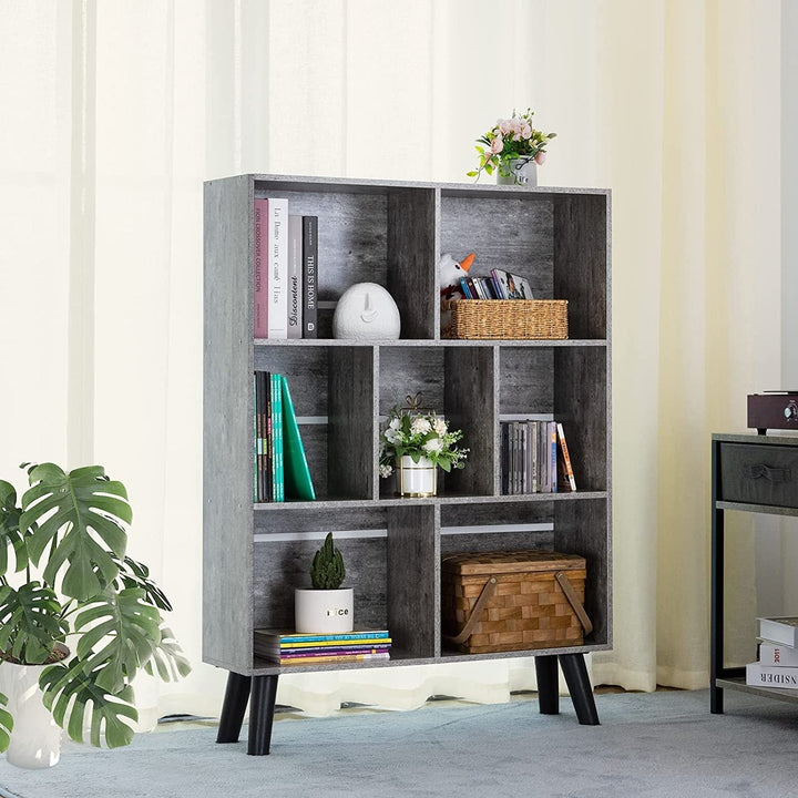 LEYAOYAO 3-Tier Cube Bookshelf with 7 Compartments – Dirty Grey Modern Storage Shelf with Artistic Design, Wood Look Organizer for Living Room, Office, or Bedroom (31.5" W x 43.3" H) Peach Maple