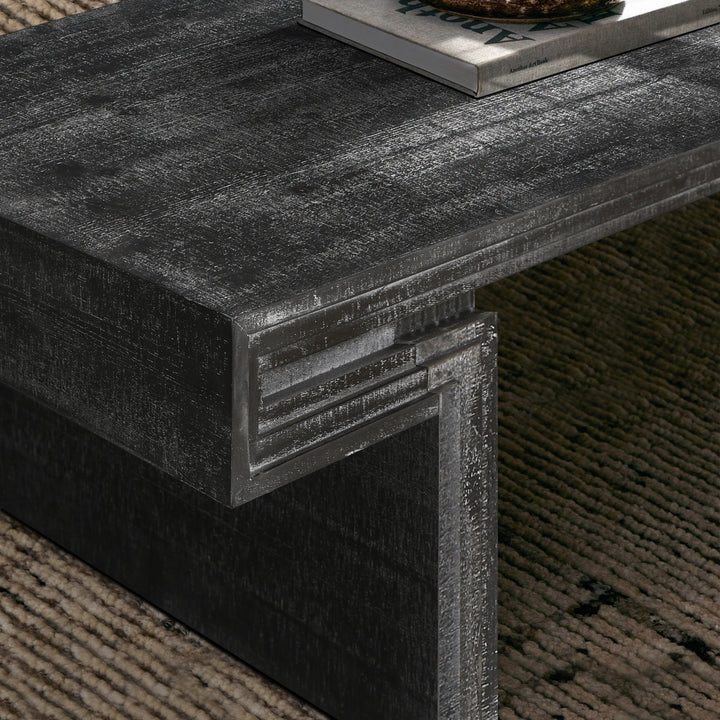 American Vintage Rectangular Coffee Table – Dual-Tier Rustic Wood Center Table with Open Shelves, Antique Black Finish Sangria Beech